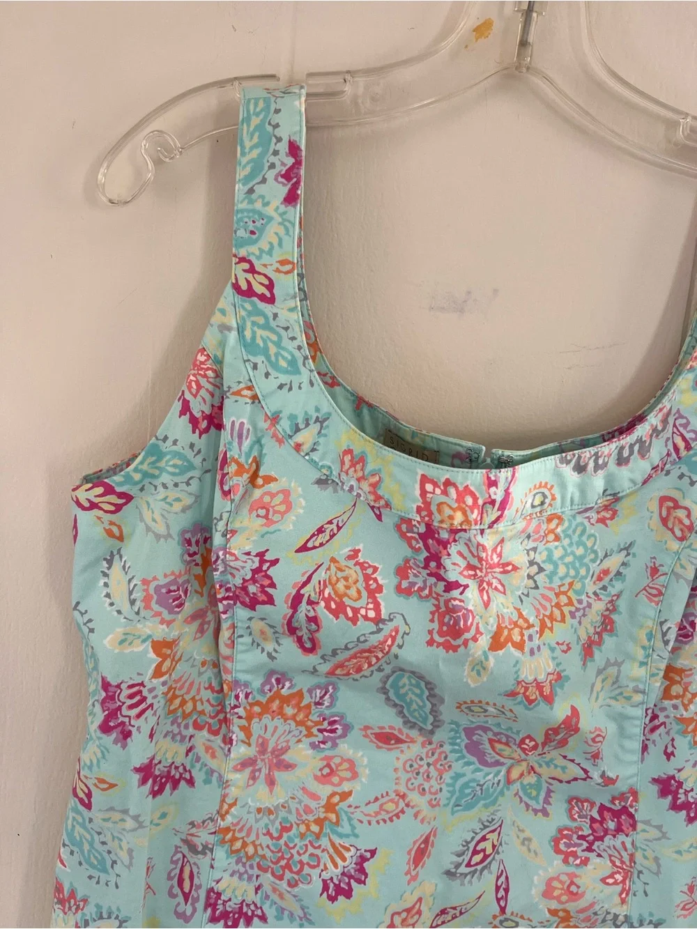 Ladies 14P Sigrid Olsen Aqua Floral Dress 36” long